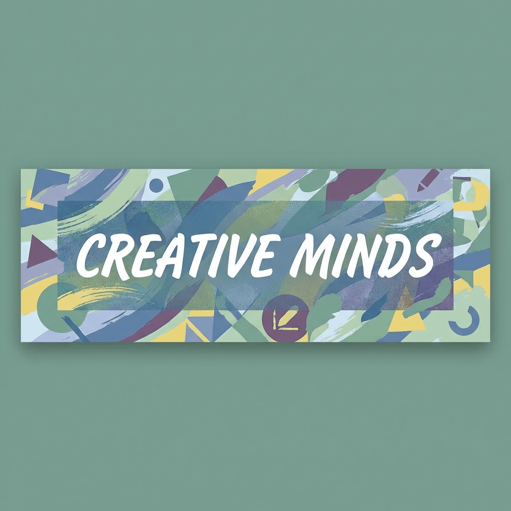 Banner with the text 'CREATIVE MINDS' over a colorful abstract artistic background.