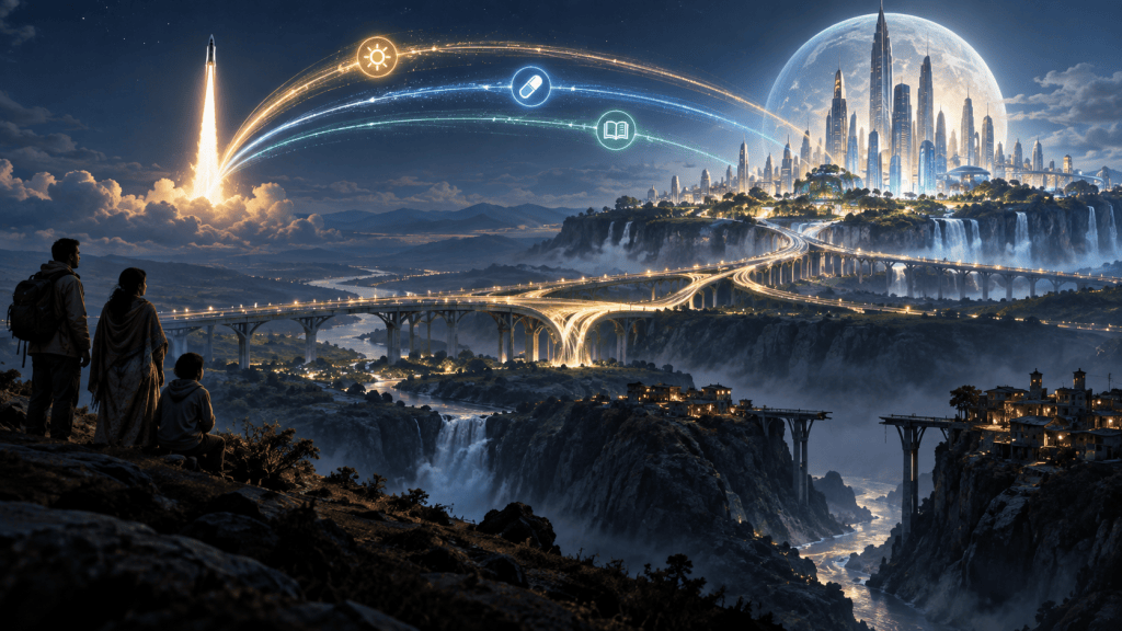 《Diamandis与Moonshots的丰裕叙事》的科幻哲思主题插画